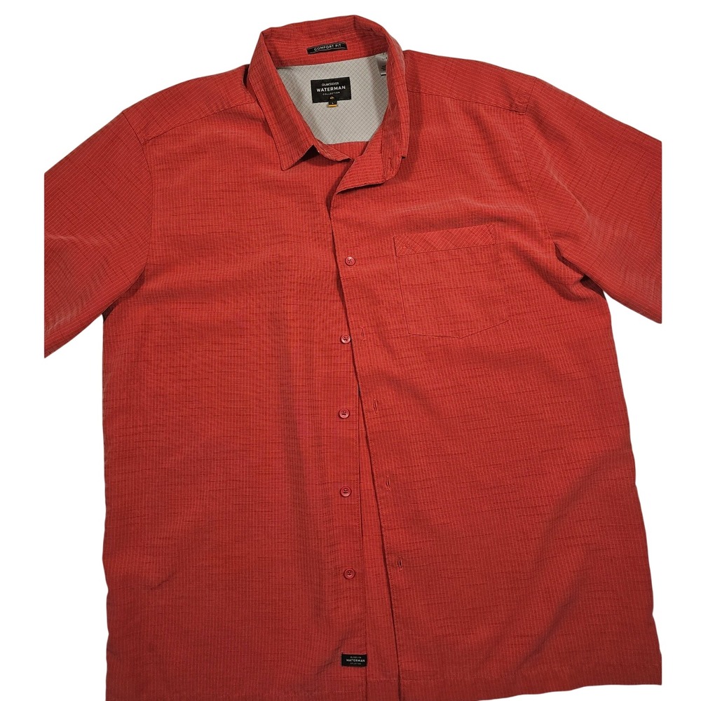 Quiksilver Waterman Collection Mens Large Red Short Sleeve Button Down Shirt